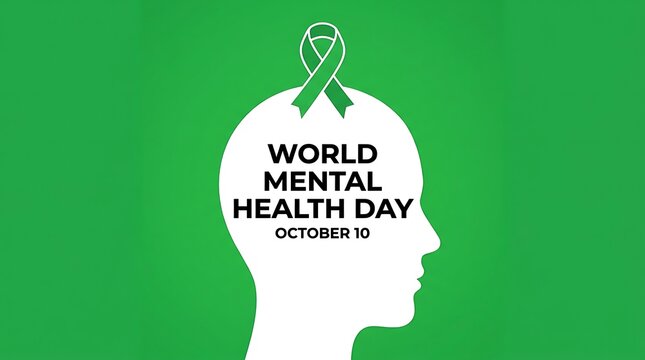World mental health day green ribbon symbol graphic with awareness, psychology