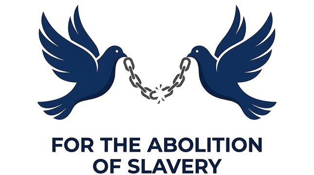 Abolition of slavery concept with two doves breaking iron chains, abolition