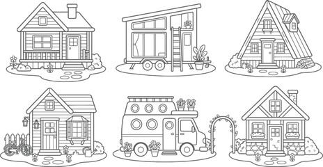Fototapeta premium A detailed coloring page vector illustration featuring a book of houses designed as a semlees pattern for creative artistic projects and relaxation activities