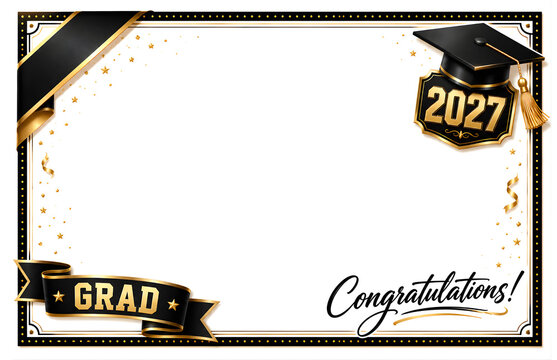 Graduation certificate border template with 2027 mortarboard cap and congratulations text