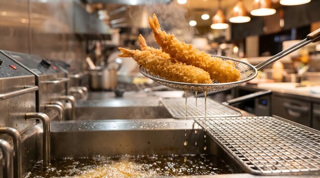 Deep fried ebi furai, Crispy japanese shrimp, Professional kitchen cooking