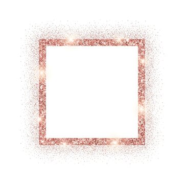 Rose gold glitter square frame isolated on white background