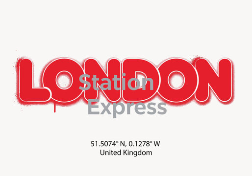 Bold red 'LONDON' text with 'Station Express' overlay, graffiti style, perfect for travel advertising, city branding and transportation concepts.