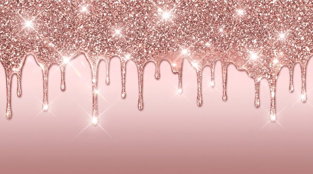 Rose gold glitter texture with dripping paint effect