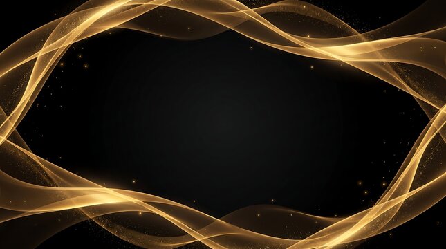 Abstract golden wave background with glitter particles on black