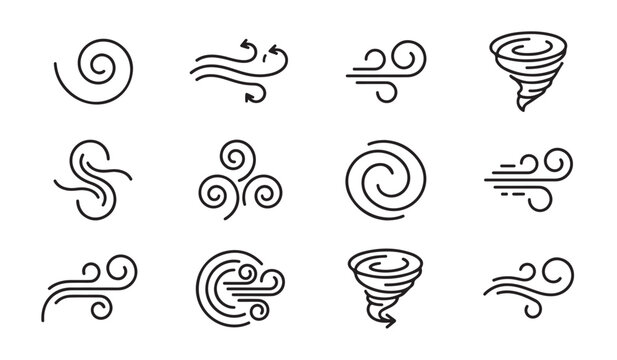 Wind blow line icon set, fresh cloud air speed symbol vector illustration.