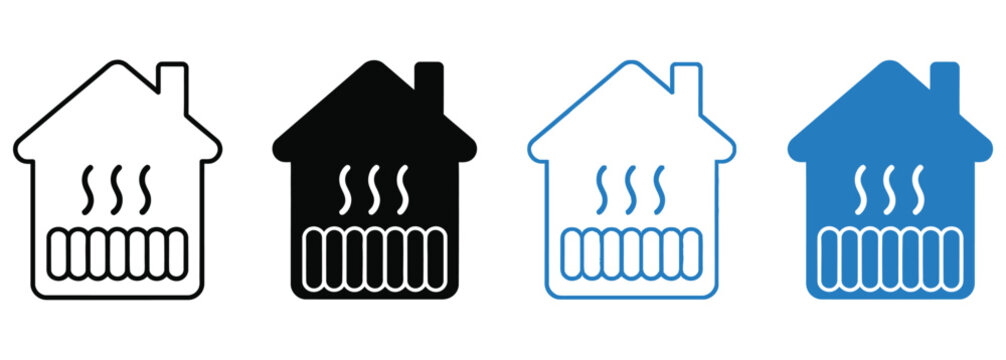 underfloor heating icons with radiant floor system symbol, home heating, thermal comfort and energy efficient heating vector illustration.