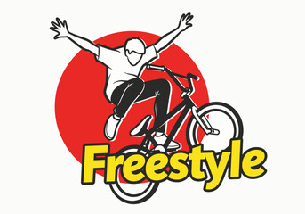 Fototapeta premium Dynamic BMX rider performing a jump against a red circle, isolated on transparent alpha, concept for extreme sports, active lifestyle and event promotion.