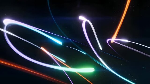 Colorful abstract light trails on dark background with dynamic motion graphic background