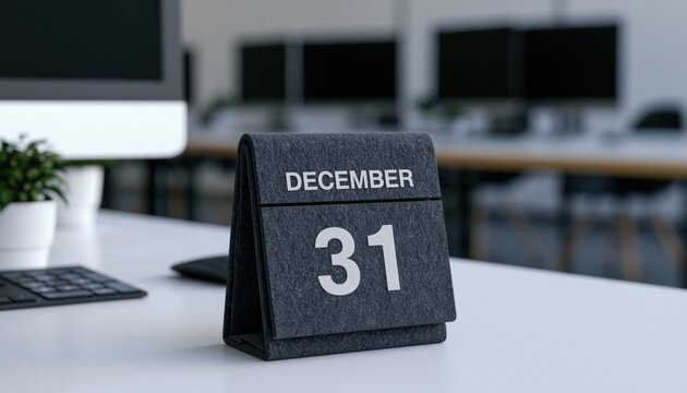 Calendar showing december 31 on a desk in a professional office for year deadline