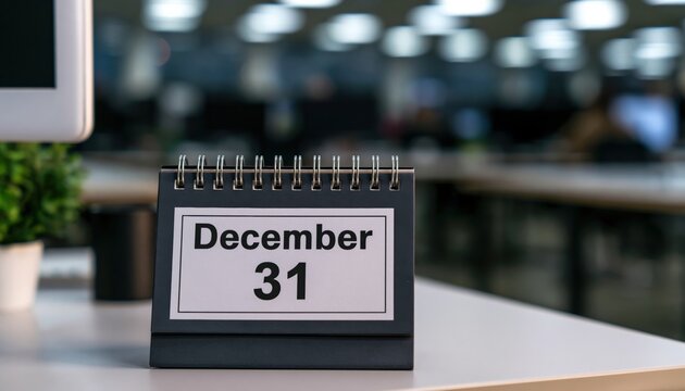 Calendar on office desk showing the last date of year december 31 deadline planning