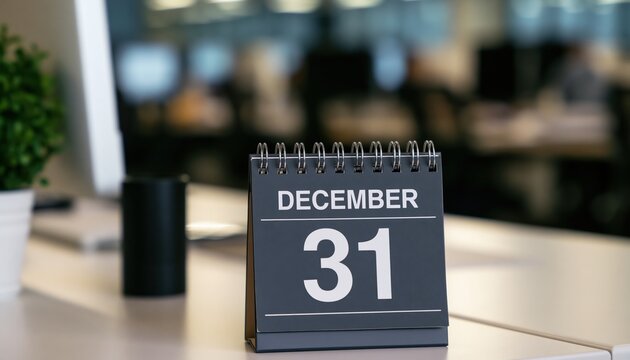 Calendar showing december 31 date on a desk for an end of year office work deadline