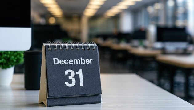 Calendar showing december 31 date on office desk for year end deadline concept