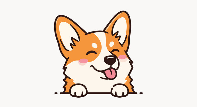 Happy Corgi dog peeking over a surface, cartoon style, isolated on transparent alpha background, perfect for pet-related content, animal illustrations and playful branding.
