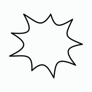 Simple black outline of a starburst or explosion shape, empty speech bubble for text, comic style graphic element, clean and versatile for design.