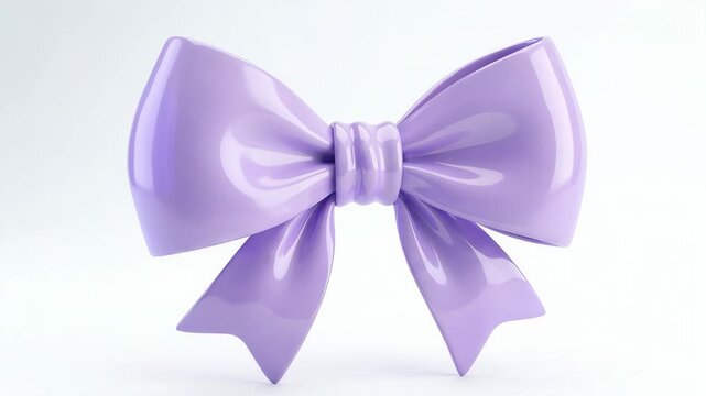 Purple glossy bow rotating and zooming on light background for gift and decoration content