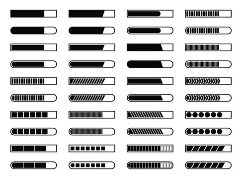 Loading download progress icons black load bar set