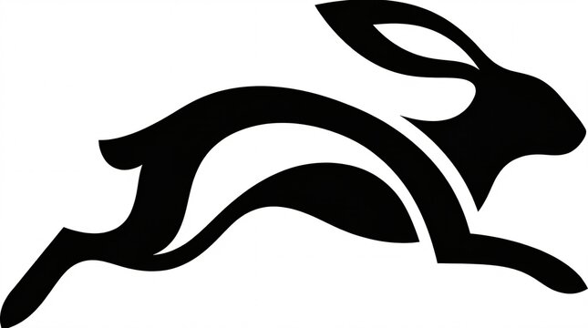 Running rabbit silhouette vector icon of a fast leaping hare, modern animal logo design element