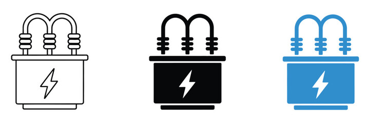 Obraz premium electrical transformer icons for power substation equipment, current transformer units, electrical grid infrastructure and utility engineering design.