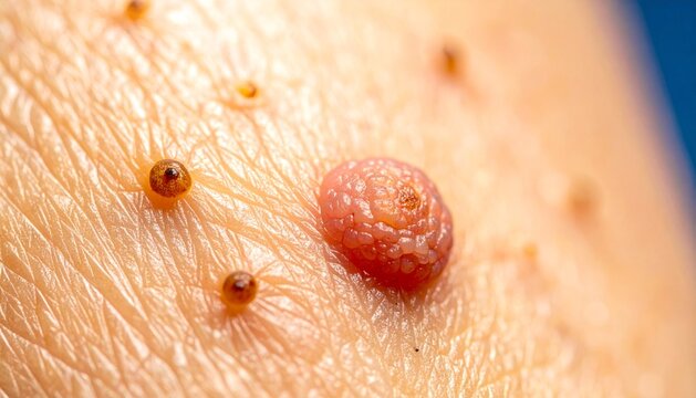 Macro Close-up of Skin Lesions and Molluscum Contagiosum Viral Infection
