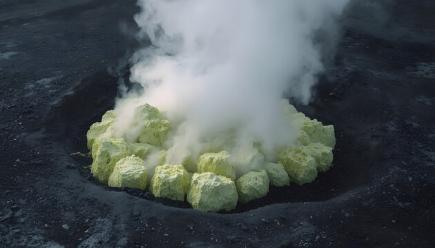Misty Geothermal Steam Vent in a Rugged Volcanic Landscape