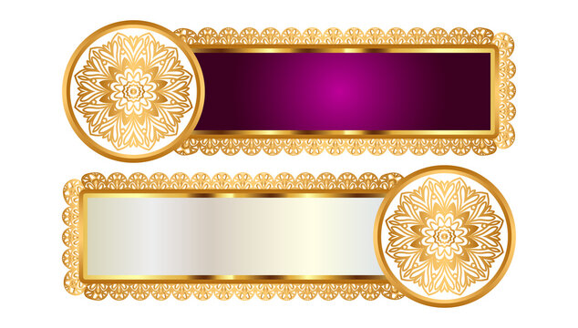 luxury golden arch islamic ornamental text box title frame for wedding and invitation card  