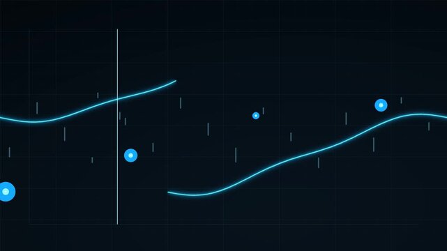 Abstract financial graph and chart with glowing blue lines and data points representing market trends
