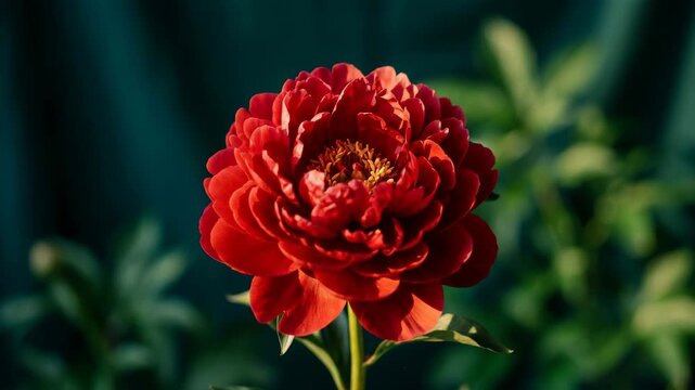 Red peony flower blooming in lush garden for nature and botanical content
