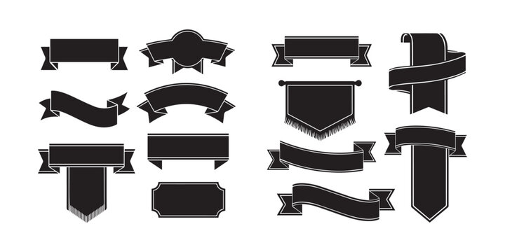 Collection of black decorative ribbons and banners set