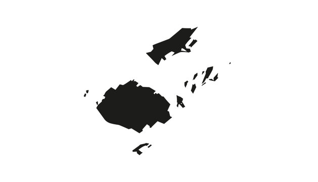 High detail black vector silhouette map of the Fiji islands archipelago isolated on a clean white background for design projects.