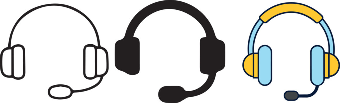 Headset Vector Icon Set Customer Support Collection