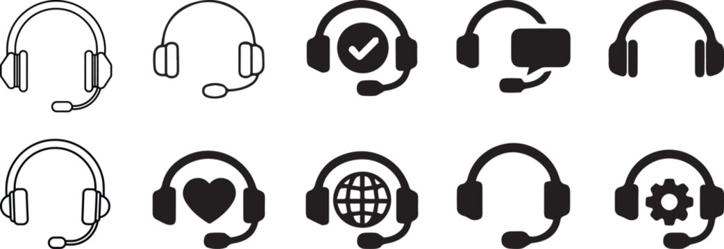 Headset Vector Icon Set Customer Support Collection