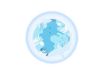 Minimal blue Earth icon with elegant ocean wave elements, symbolizing environmental protection, clean oceans, sustainability, and global nature. Modern vector illustration on a black background. © Adi