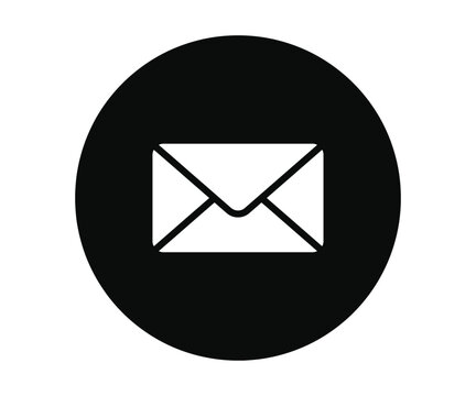 Solid black email envelope icon inside circle frame