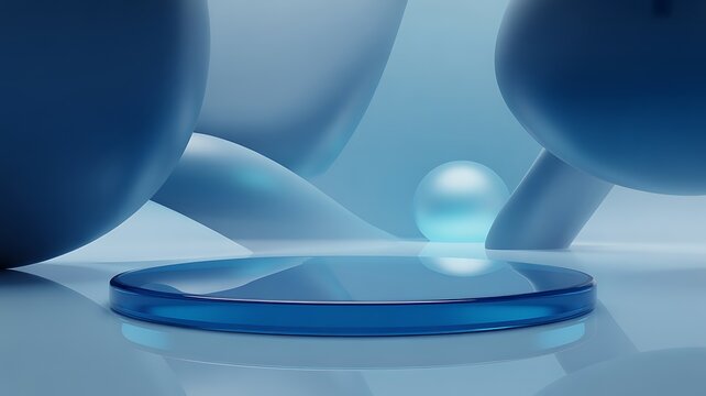 Blue Glass Platform with Abstract 3D Background for Product Display, Flyer, Poster, Branding, Modern Advertising and Minimal Design