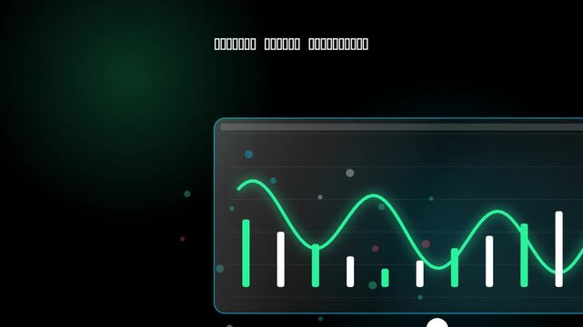 Abstract digital data visualization dashboard featuring glowing green line graphs and financial bar charts on a dark futuristic interface