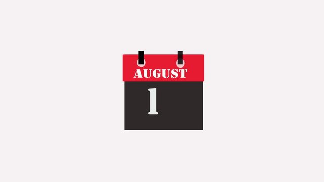 13 August month calendar with time symbol. Simple calendar icon animation and date change of time month.