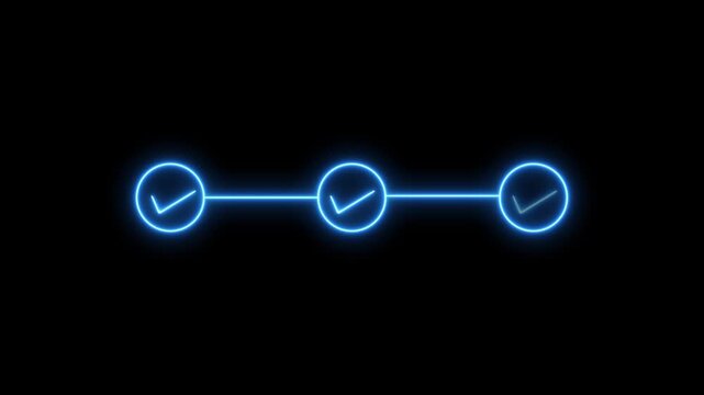 Neon glowing progress bar with checkmarks animation for task completion