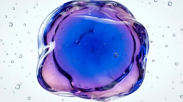 Translucent blue and pink liquid blob morphing and flowing on light background for cosmetic and beauty content