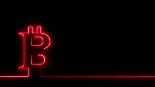 Neon red bitcoin symbol glowing line animation on black background