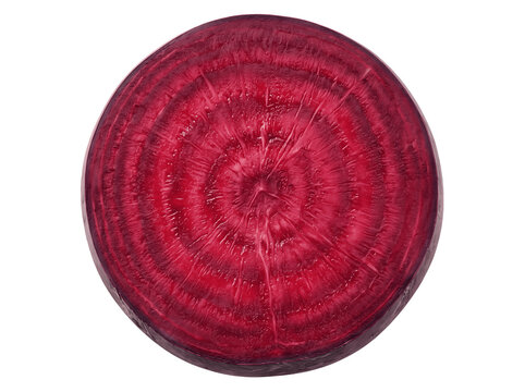 Fresh sliced red beetroot circles isolated white with circle vibrant concentric on transparent background