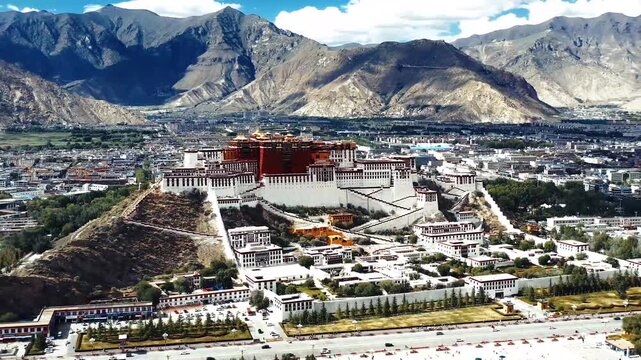 Aerial View of Potala Palace Lhasa Tibet 4K