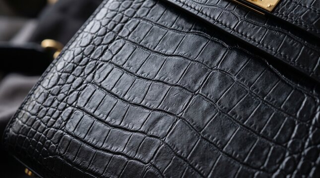 Luxury black crocodile leather texture with embossed scale pattern. High-end exotic reptile skin for premium fashion and design projects.