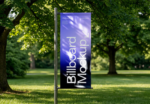 Outdoor Flag Banner Mockup in Park