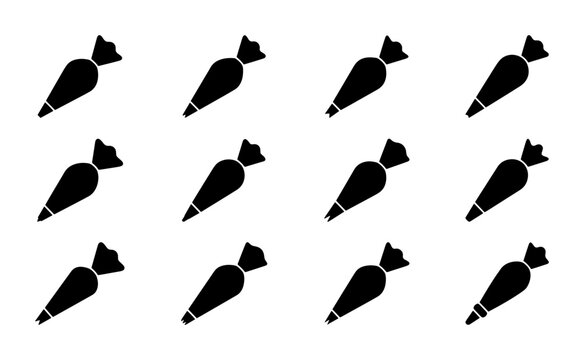 12 Black Icing Piping Bags, Pastry Tools Collection, Baking Decoration Elements, Culinary Equipment Icons