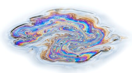 Obraz premium Vibrant iridescent oil slick on water surface creating a colorful abstract pattern