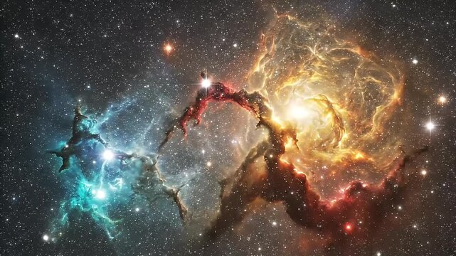 Vibrant Cosmic Nebula with Glowing Gas Clouds and Distant Stars in Deep Space