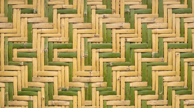Woven bamboo wall texture with natural green pattern