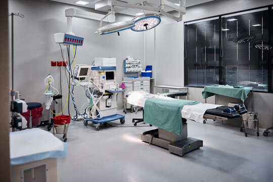 Modern hospital room with medical equipment 