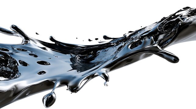 Molten silver liquid metal splash. Abstract chrome fluid wave flowing through the air.